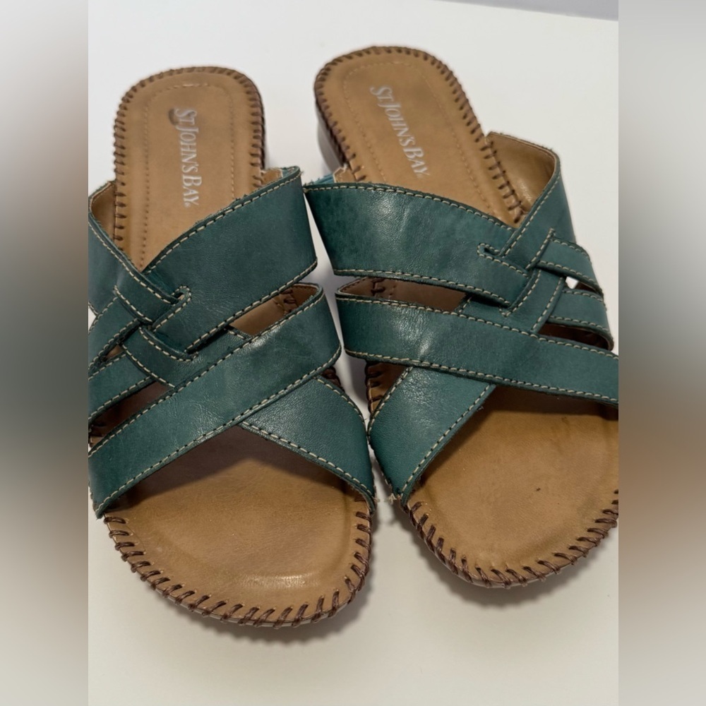 St. John's Bay Turquoise Leather Slip On sandal size 7
